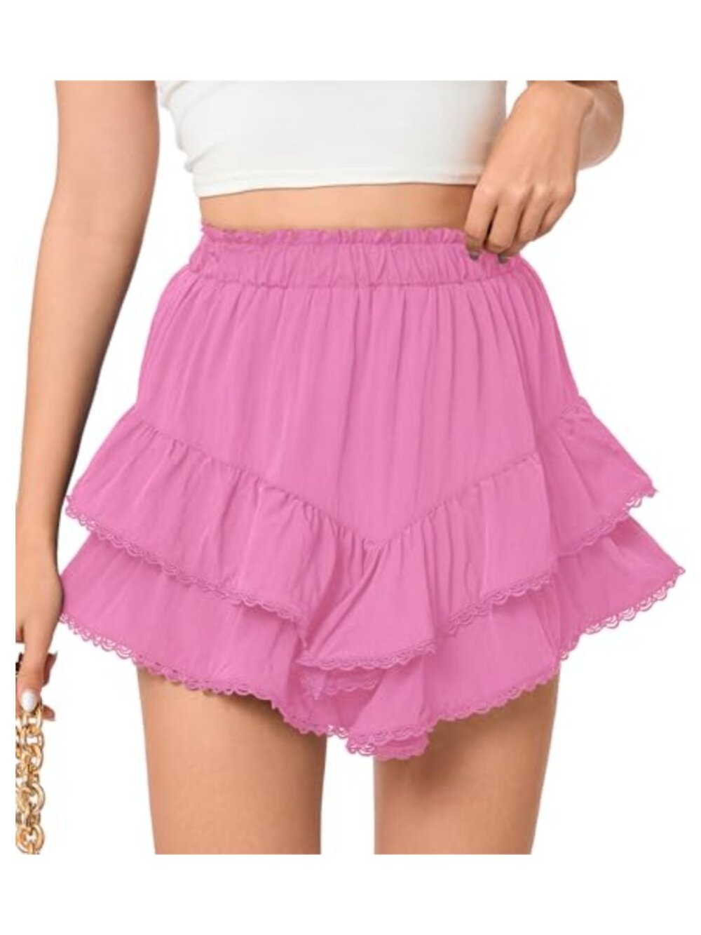 High Waisted Ruffle Tiered Skort with Built-in Shorts Cotton Blend